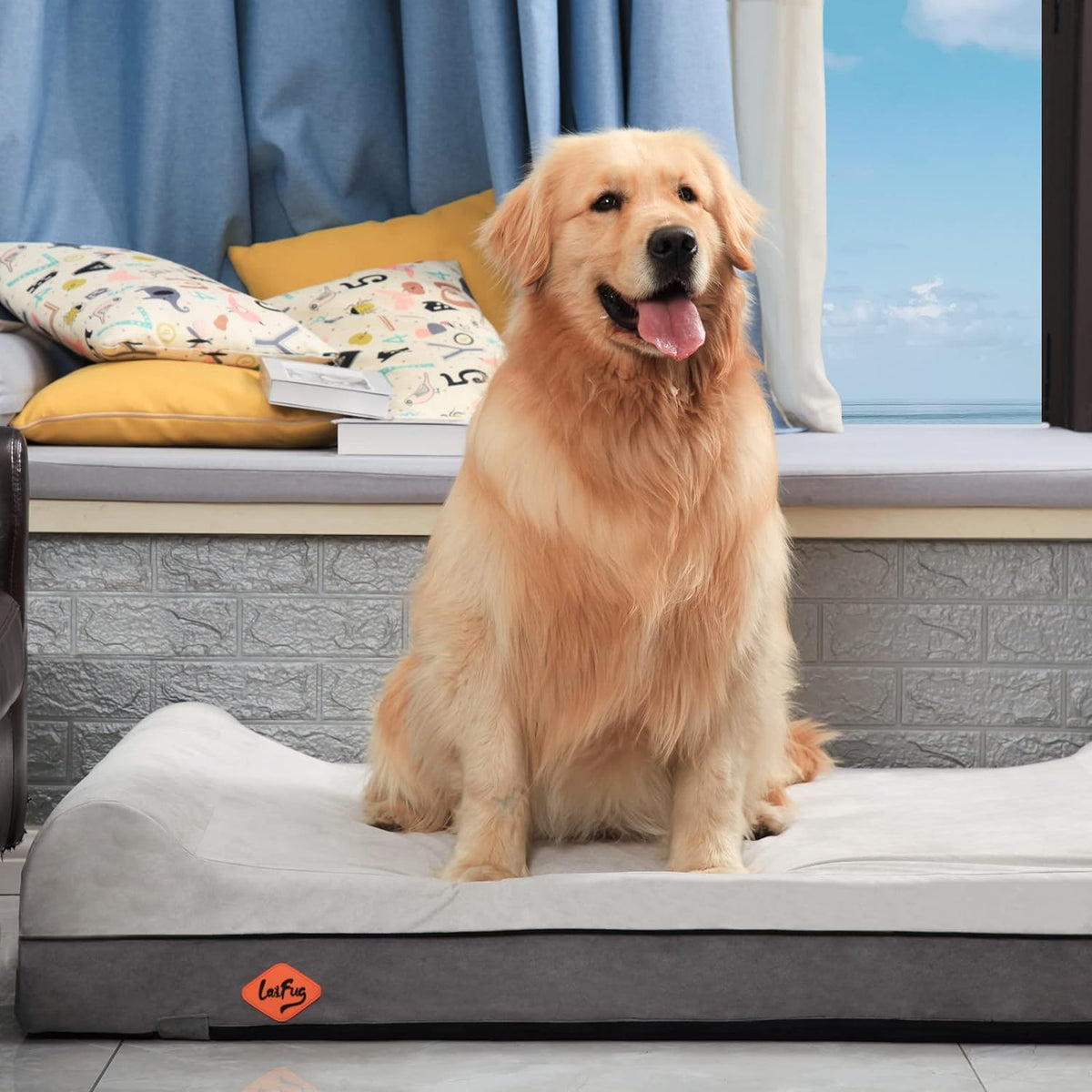 Laifug Orthopedic Memory Foam Dog Bed Extra Large Dog Bed with Pillow and Durable Water Proof Liner