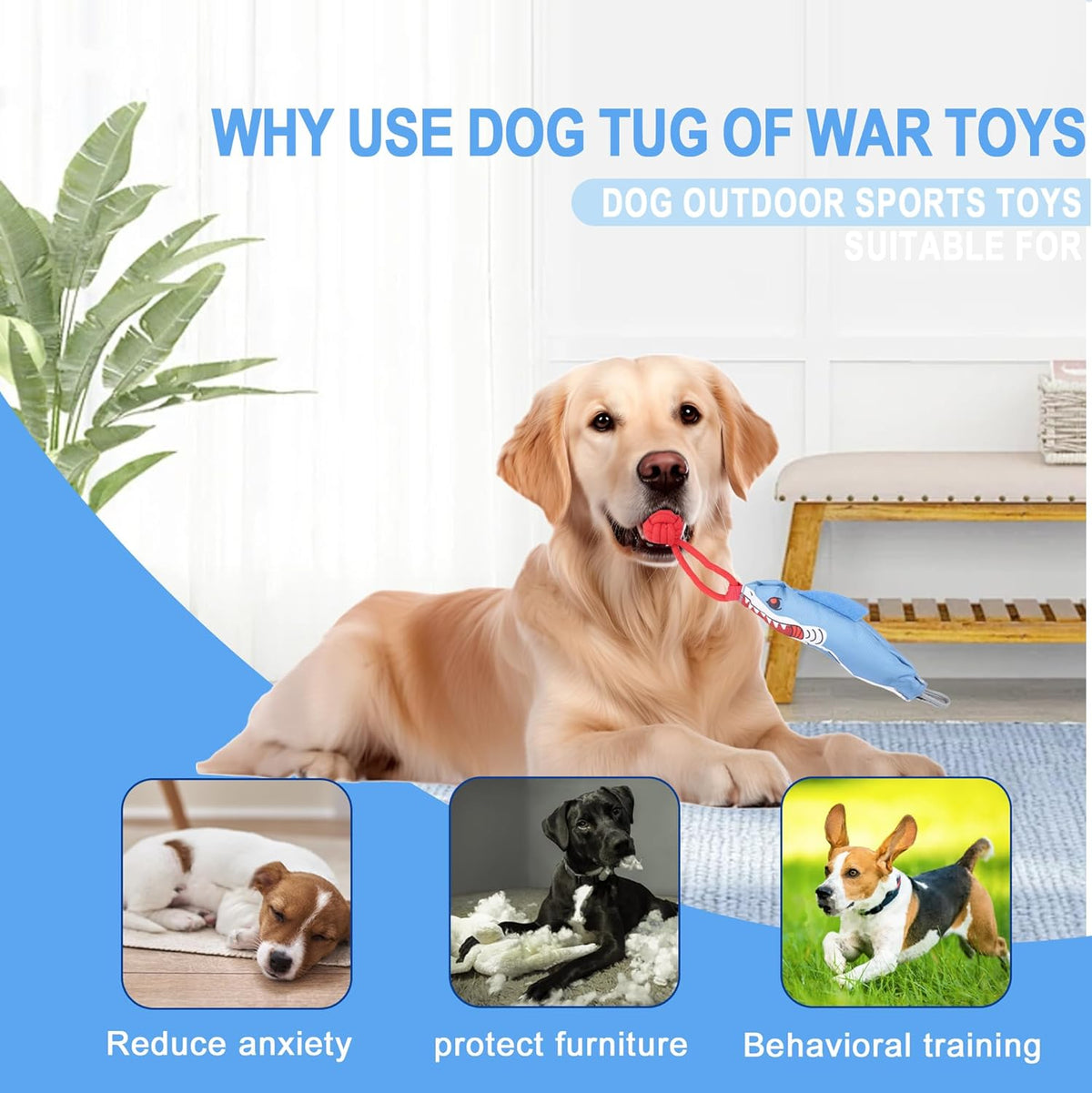 Dog Tree Tug of War Toy with Squeaky, Tethered Tug of War Outdoor Toy Self Play for Aggressive