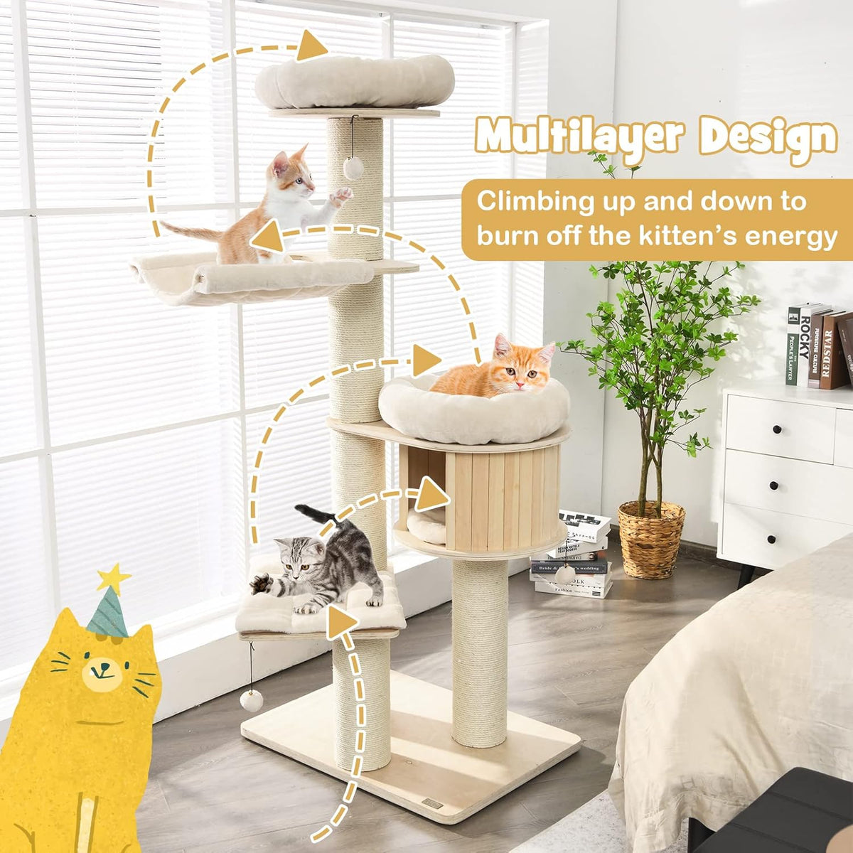 PETSITE 68.5" Tall Cat Tree, Multi-Level Modern Cat Tower with Sisal Scratching Posts, Top Perch