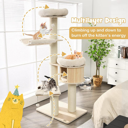 PETSITE 68.5" Tall Cat Tree, Multi-Level Modern Cat Tower with Sisal Scratching Posts, Top Perch
