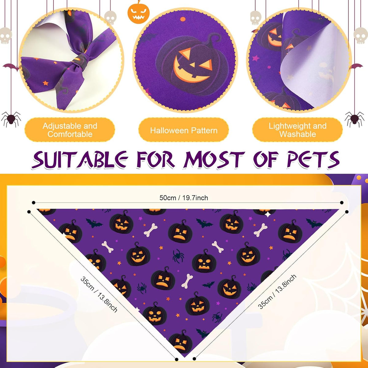 Abbylike 50 Pcs Halloween Dog Bandanas Bulk Pumpkin Bandanas for Dogs Triangle Kerchief Bibs Scarf