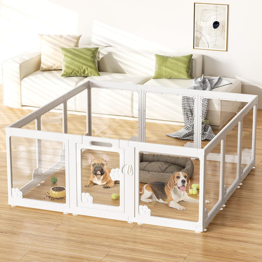 Acrylic Clear Dog Play Pen Indoors, Puppy Playpen with Door for Small Dogs Puppies, Transparent
