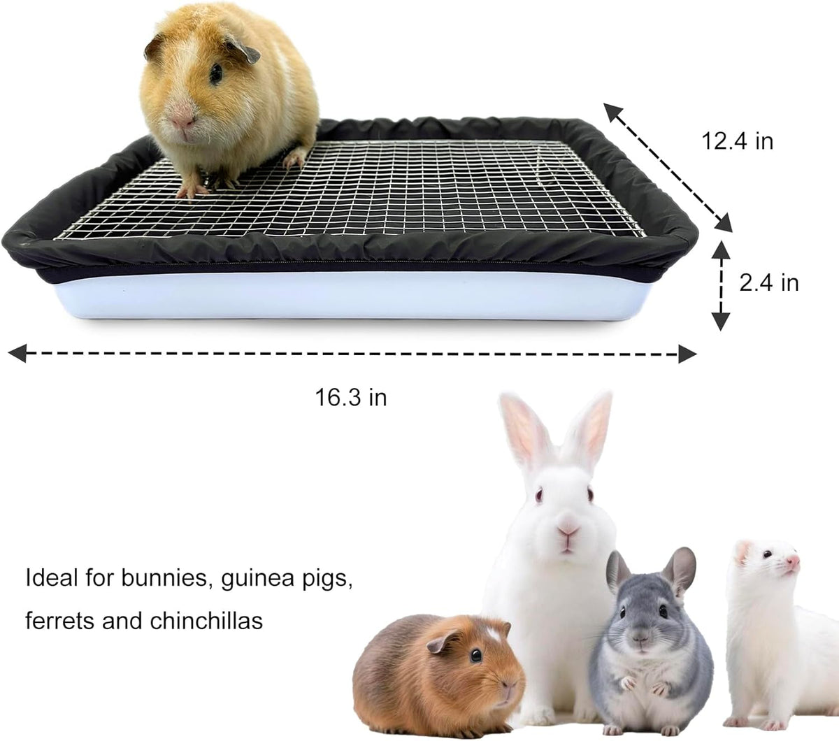 Guinea Pigs Litter Box with Stainless Steel Grid & 2 Reusable Waterproof Liners, Small Animal Potty