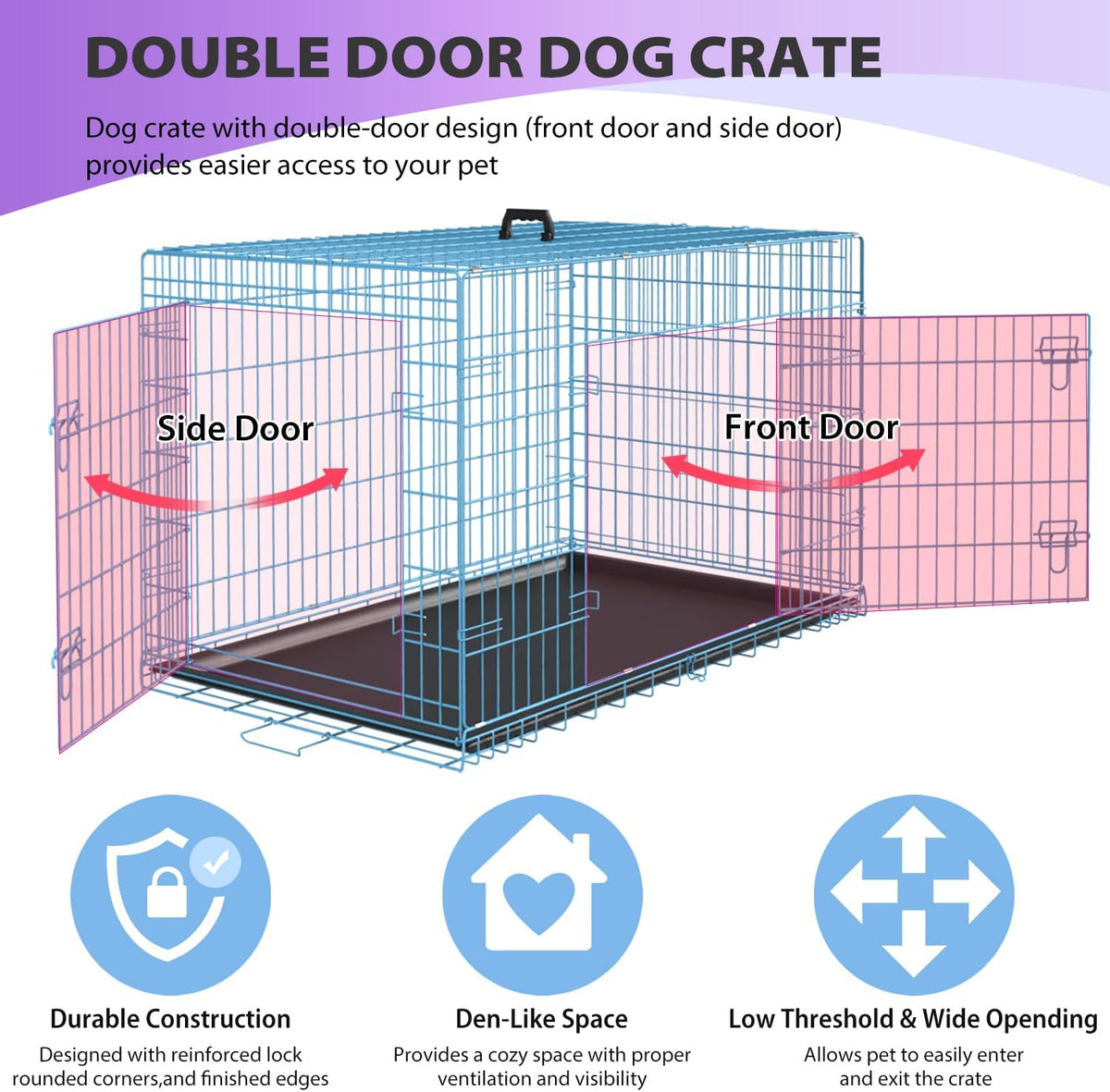 BestPet | Dog Crate | 30" | Blue | Foldable Metal Kennel with Double Doors, Secure Slide-Bolt