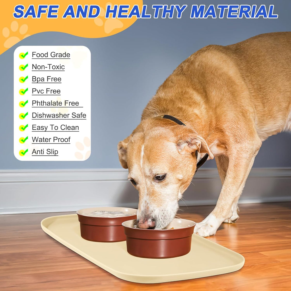 Silicone Pet Feeding Mat with Raised Edge for Food and Water, Dog Bowl Mats, Cat Bowls Placemat