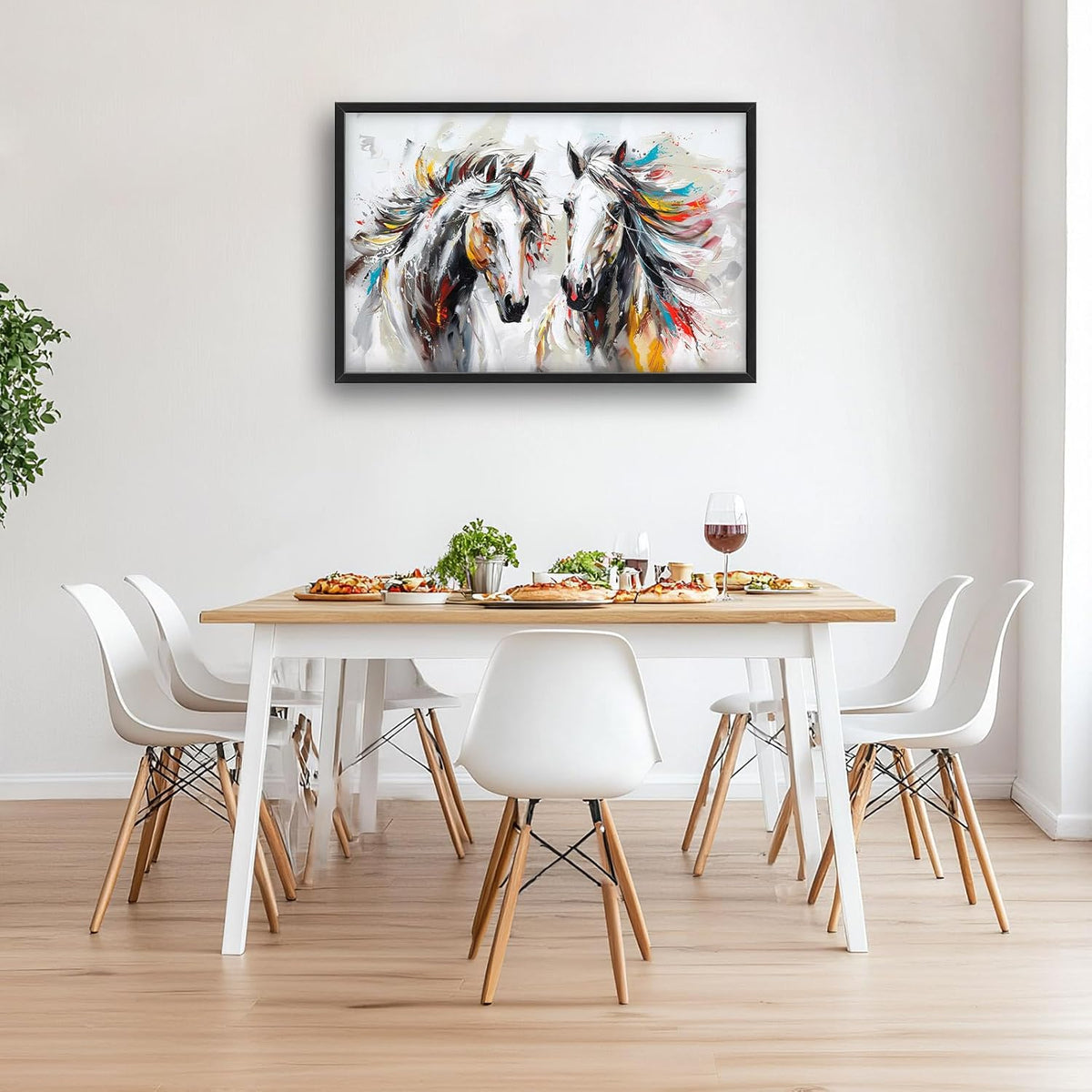 Quorin Horse Large Wall Art White Horse Animal Pictures Wall Decor Colorful Graffiti Canvas Print