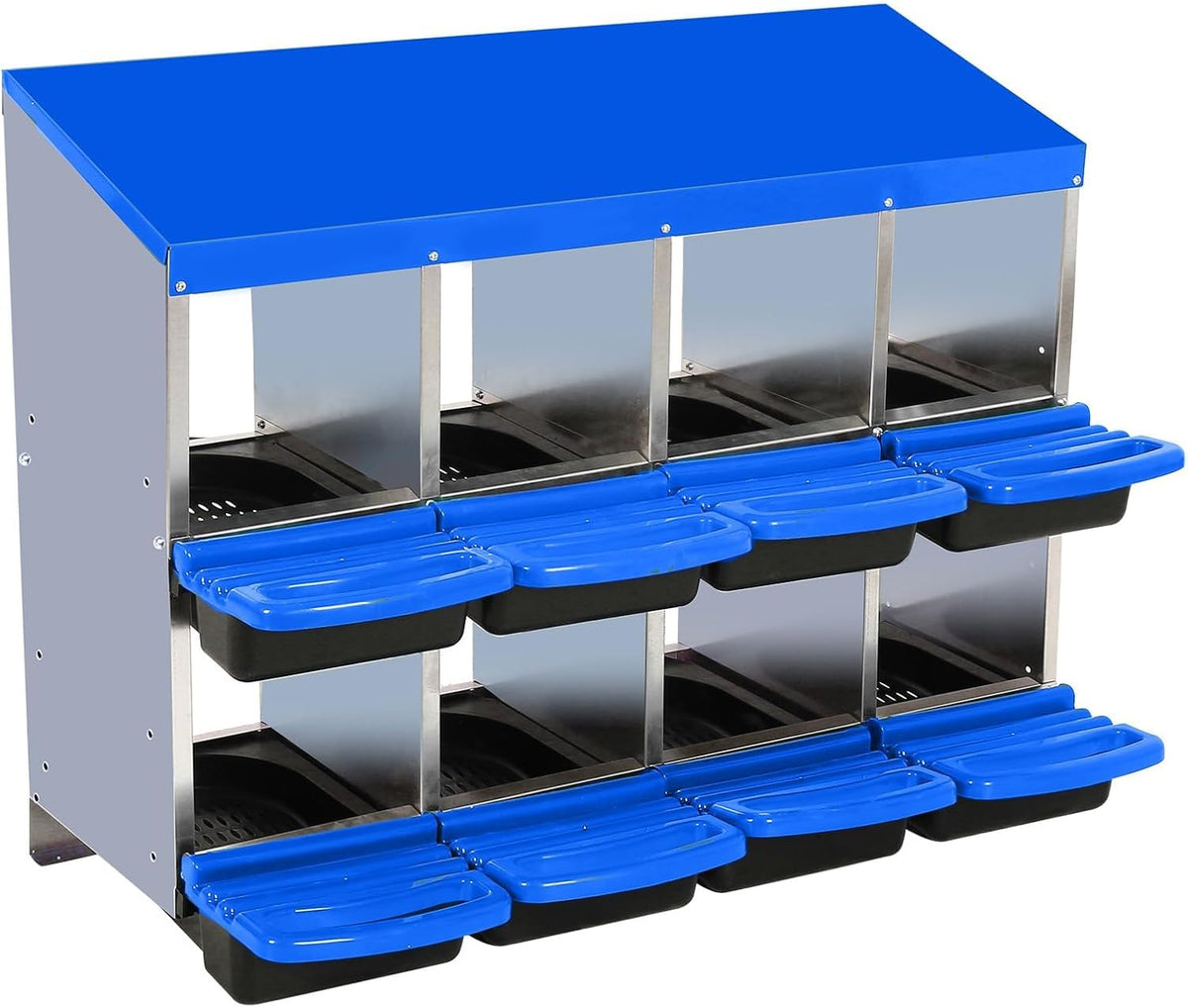 Chicken Nesting Boxes, 8 Hole Metal Chicken Laying Box with with Removable Trays and Roll Out Egg