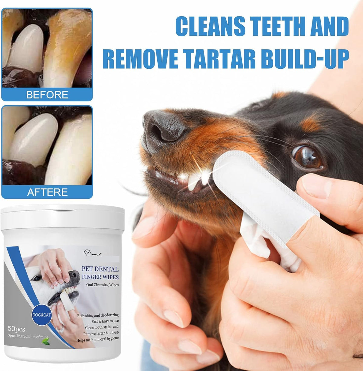 Pet Dental Finger Wipes, Oral Cleansing Teeth Care Finger Cots Wipes Pads for Dogs and Cats