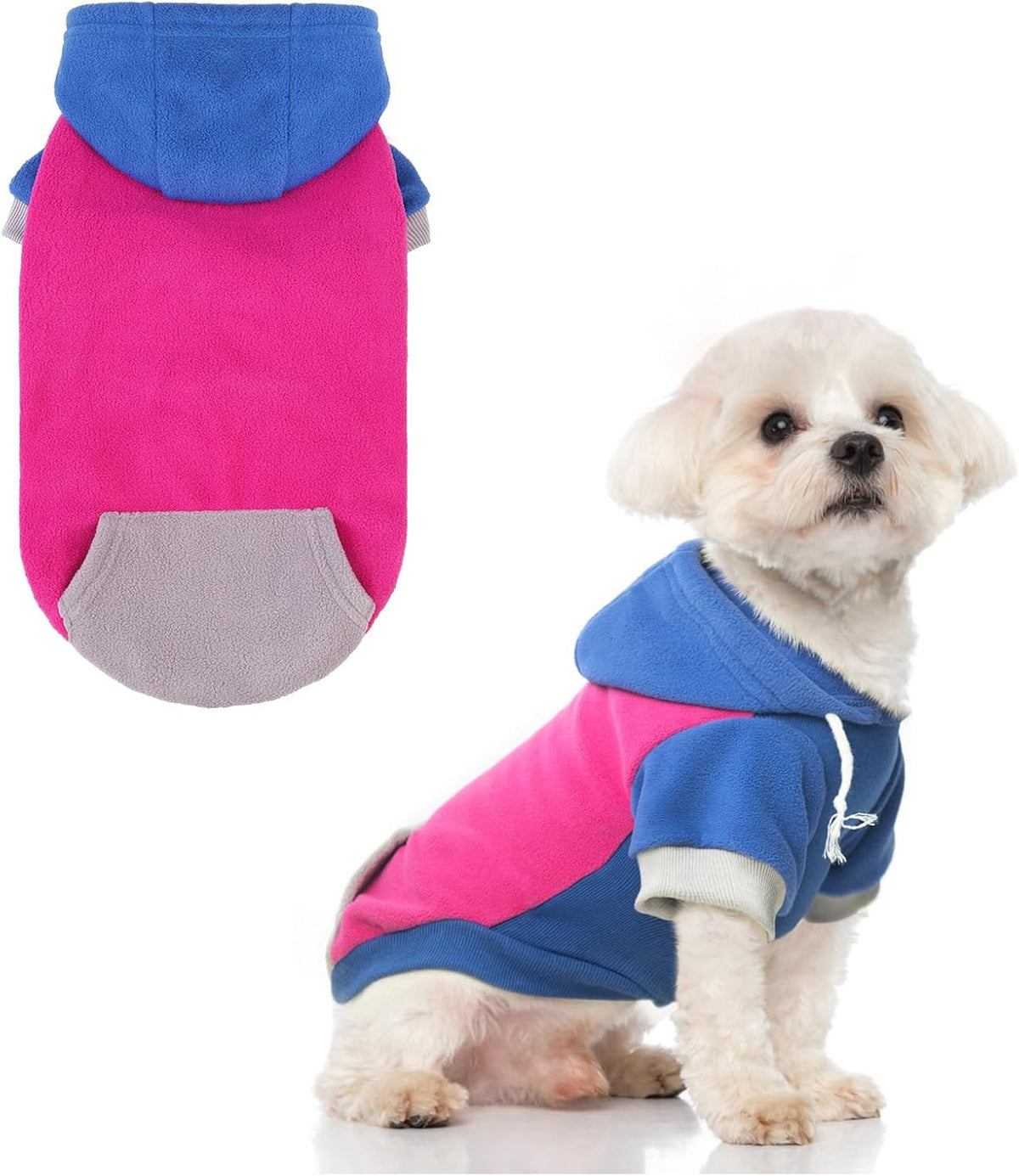BEAUTYZOO Fleece Dog Hoodie Sweatershirt with Pocket and Leash Hole, Stretchy Small Medium Large