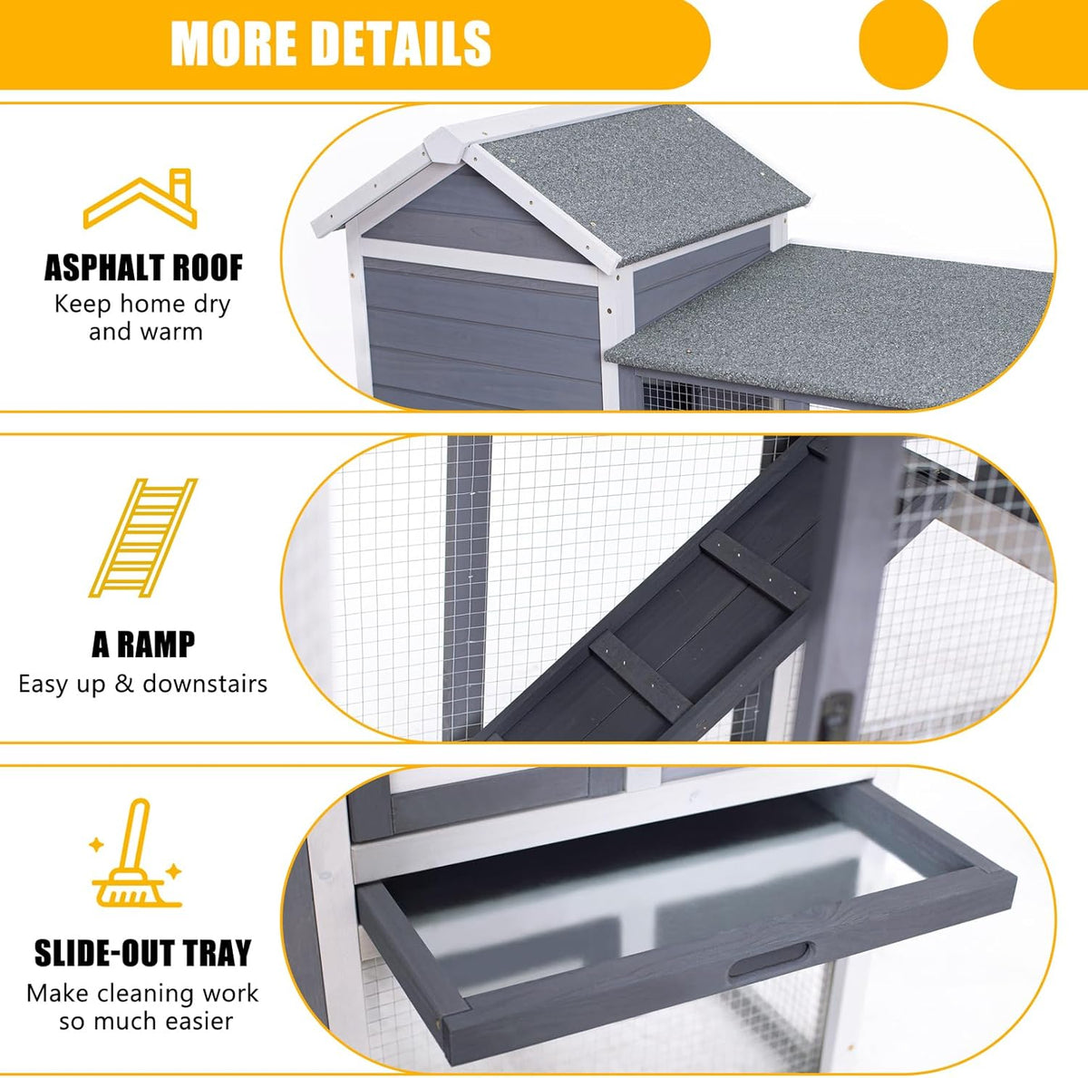 GEGURI Large Rabbit Hutch Indoor Outdoor Chicken Coop Wooden Bunny Cage with Waterproof Roof (48''L