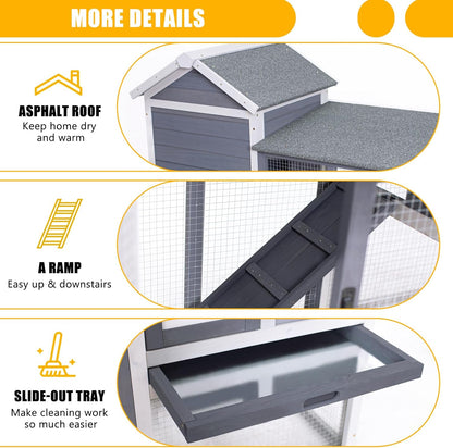 GEGURI Large Rabbit Hutch Indoor Outdoor Chicken Coop Wooden Bunny Cage with Waterproof Roof (48''L