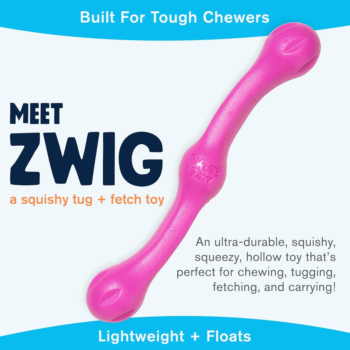 WEST PAW Zogoflex Echo Zwig Squeezy Dog Fetching Stick – Bouncy, Hollow, Squishy Interactive Toy