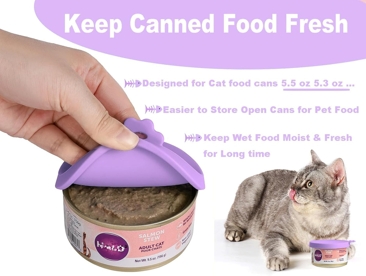 Comtim Cat Food Can Covers Lids for 5.5 oz Cans, 2 Pack Silicone Cat Food Can Lids for 5.5 oz 5.3