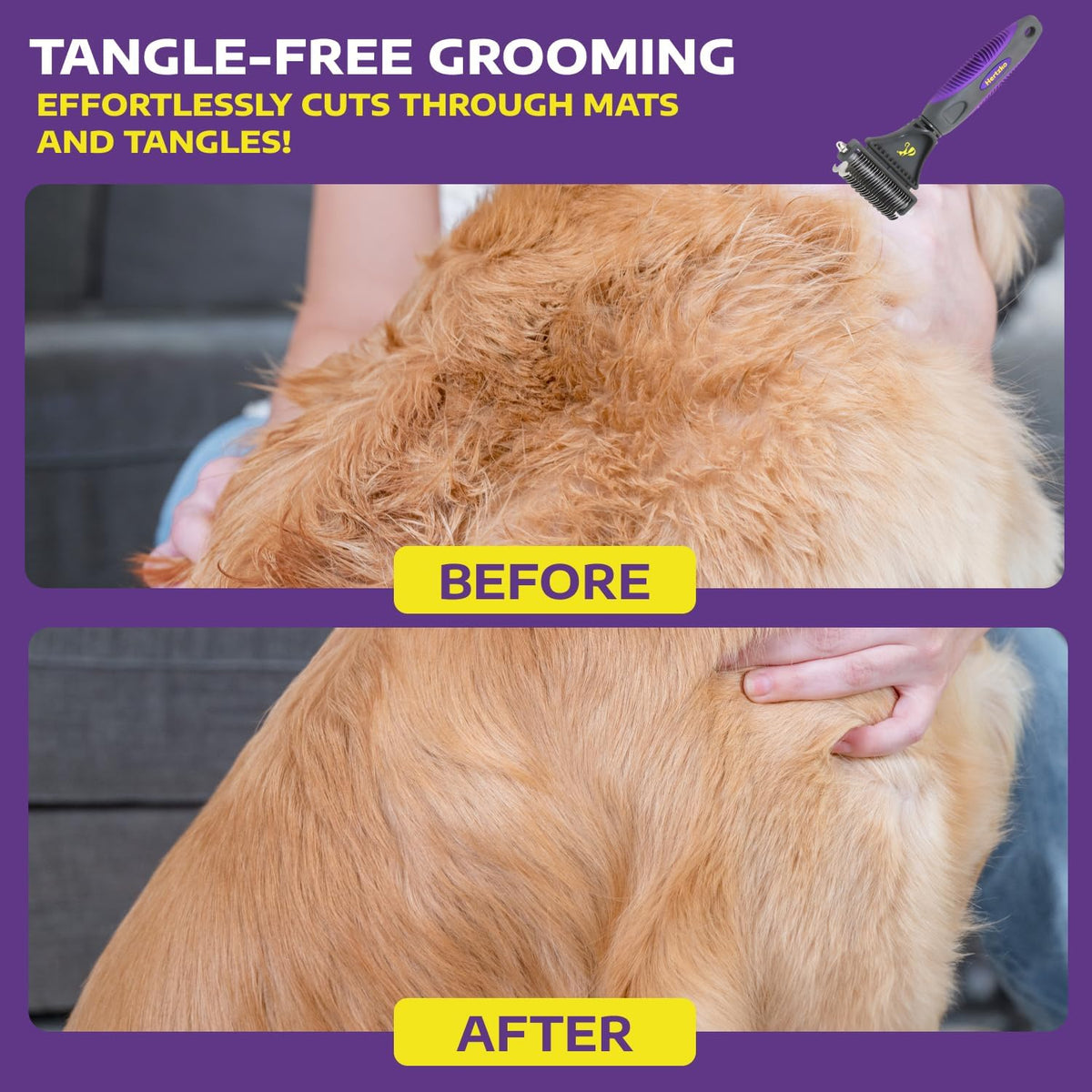 Hertzko Cat Dematting Tool Double Sided Dog and Cat Dematting Comb - for All Pets - Effortlessly