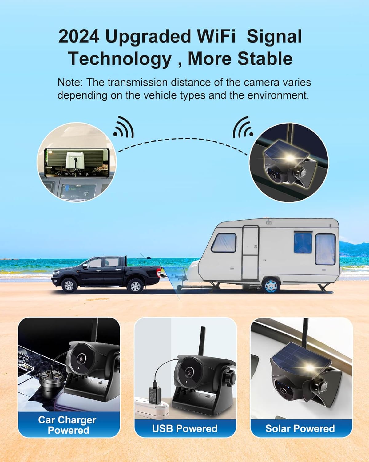 1080P Solar Wireless Backup Camera - Magnetic Hitch Rear Front Camera with Night Vision, 365-Day