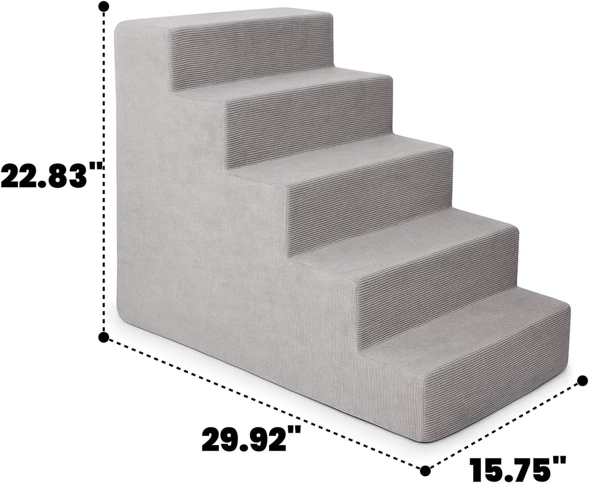 MEWANG Dog Stairs for Small & Medium Dogs and Old Cats –3/4/ 5 Steps High-Density Foam Pet Ramp for