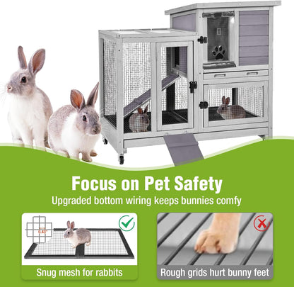 2-Story Rabbit Hutch Indoor Bunny Cage Outdoor Guinea Pig House with Wire Mesh Floor, Leak-Proof