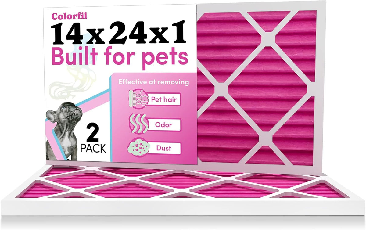 Colorfil 14x24x1 Air Filter (2-Pack) | Made in the USA | Color Changing | Remove Cat and Dog Odor |