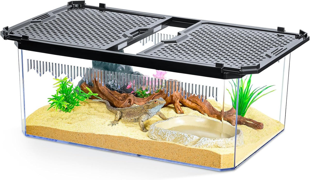 High-Transparency Reptile & Insect Enclosure Terrarium with Magnetic Door, Excellent Ventilation