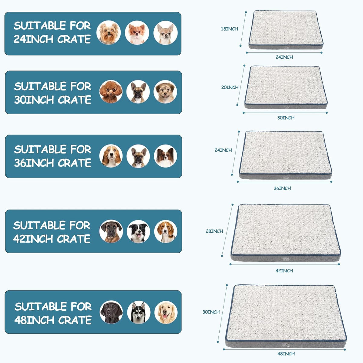 EMPSIGN Reversible Cool and Warm Dog Bed for Crate Pad, Pet Beds with Washable and Removable Cover