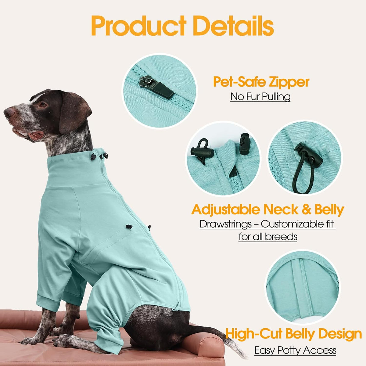 Dog Recovery Suit, Long Sleeve Dogs Pjs for Small Dogs, Easy On/Off Dog Onesies with Back Zipper