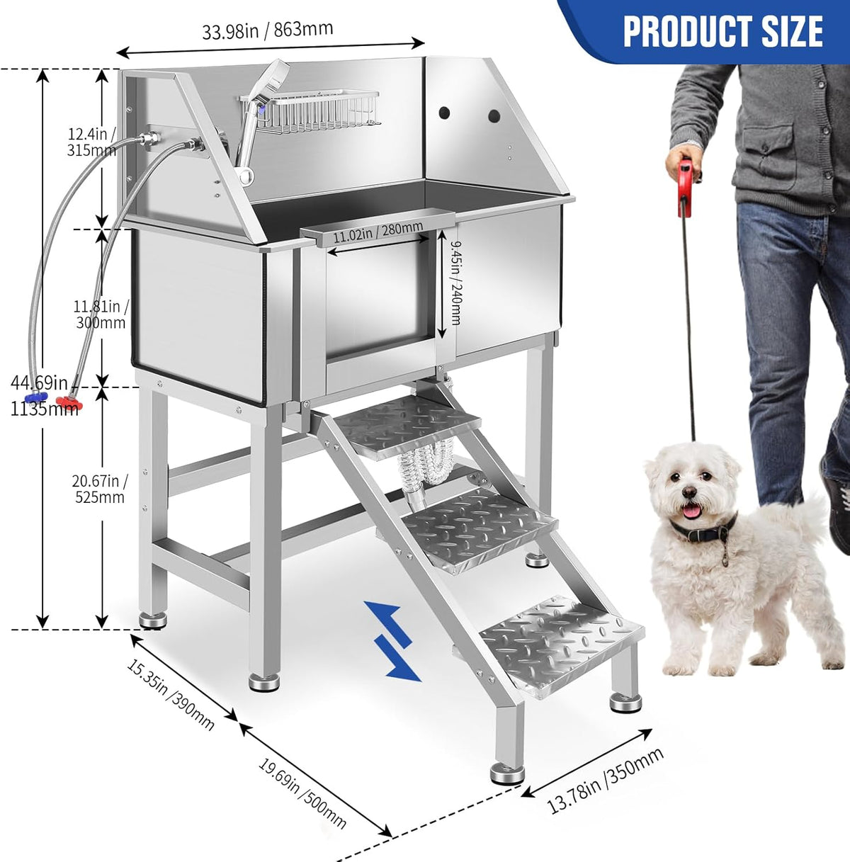 Electric Dog Bathing Station for Large Dogs, Height Adjustable Stainless Steel Dog Pet Washing