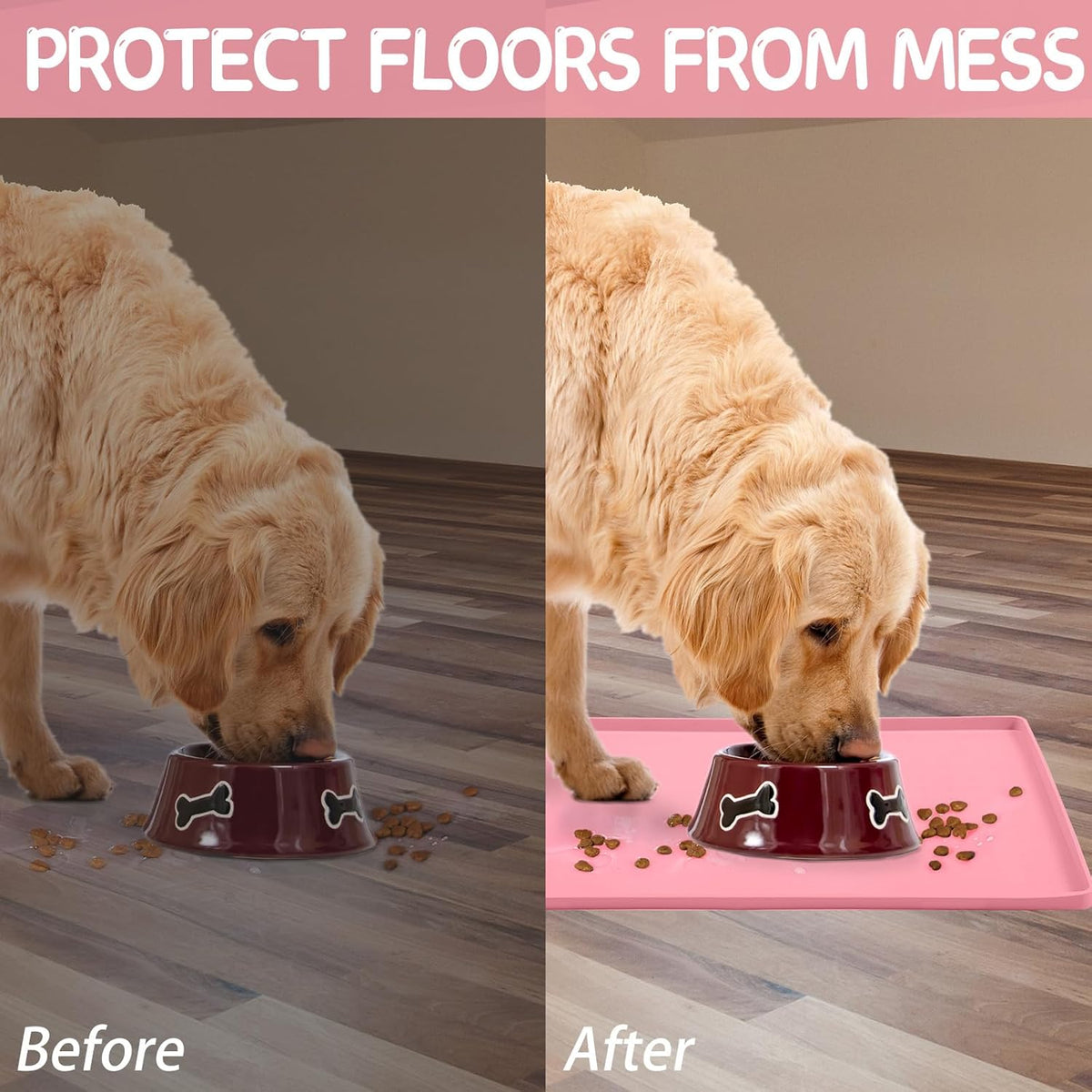 MateeyLife Silicone Cat & Dog Food Mat for Floors Waterproof, Anti-Slip Dog Bowl Mats for Food and