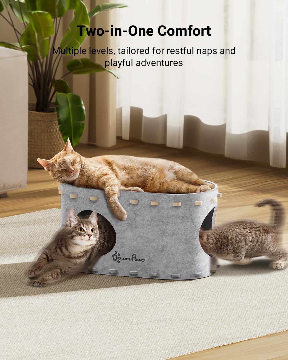 DownyPaws Cat House for Indoor Cats, Cat Bed Cave for Multiple & Large Cats Up to 22 Lbs, Scratch