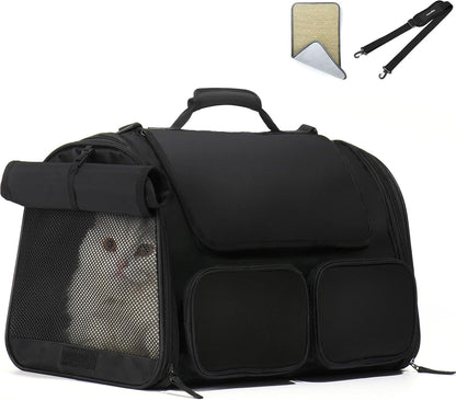 FUKUMARU Cat Carrier, 4 Mesh Windows Small Dog Carrier, 4 Storage Pockets Cat Travel Bag, Under 15