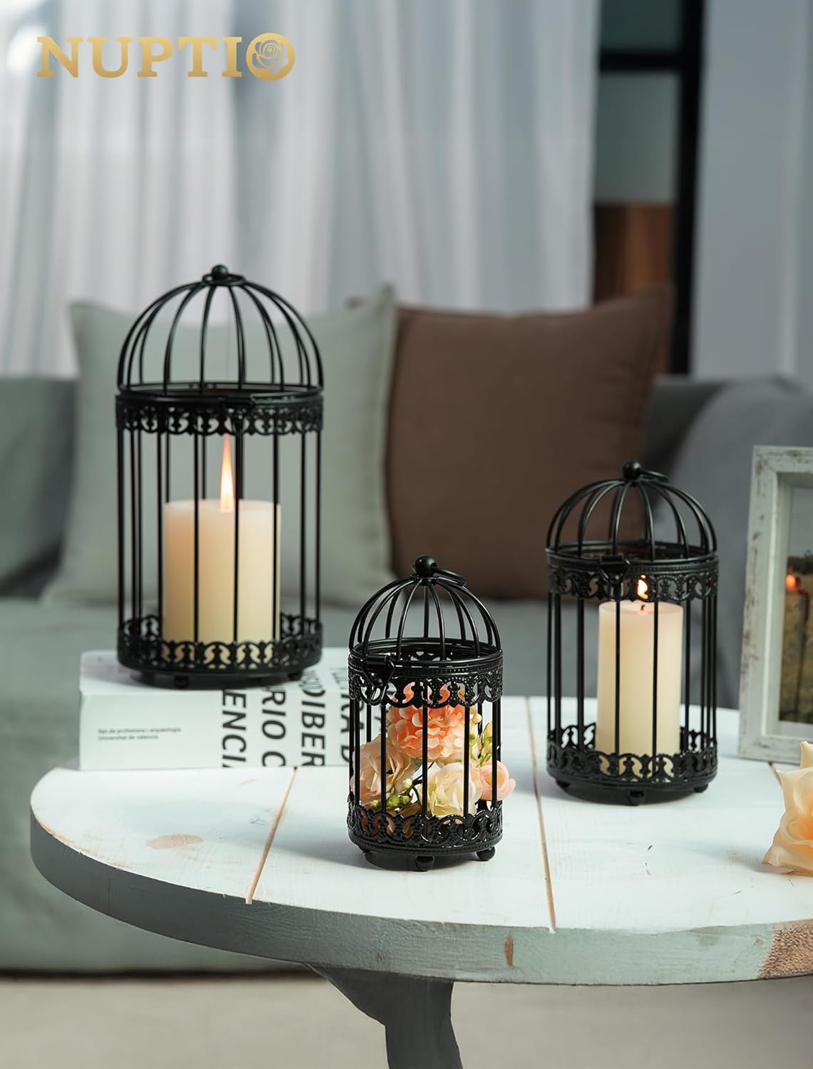 NUPTIO Decorative Bird Cages for Centerpiece: Black Vintage Bird Cage Hanging Lantern Set of 3