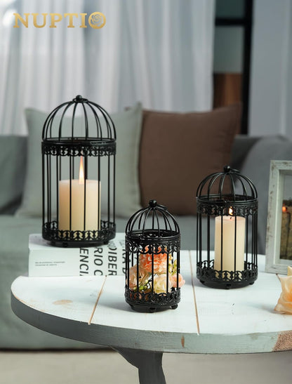 NUPTIO Vintage Bird Cage Decor: Decorative Bird Cage Candle Holder for Table - Hanging Metal Small