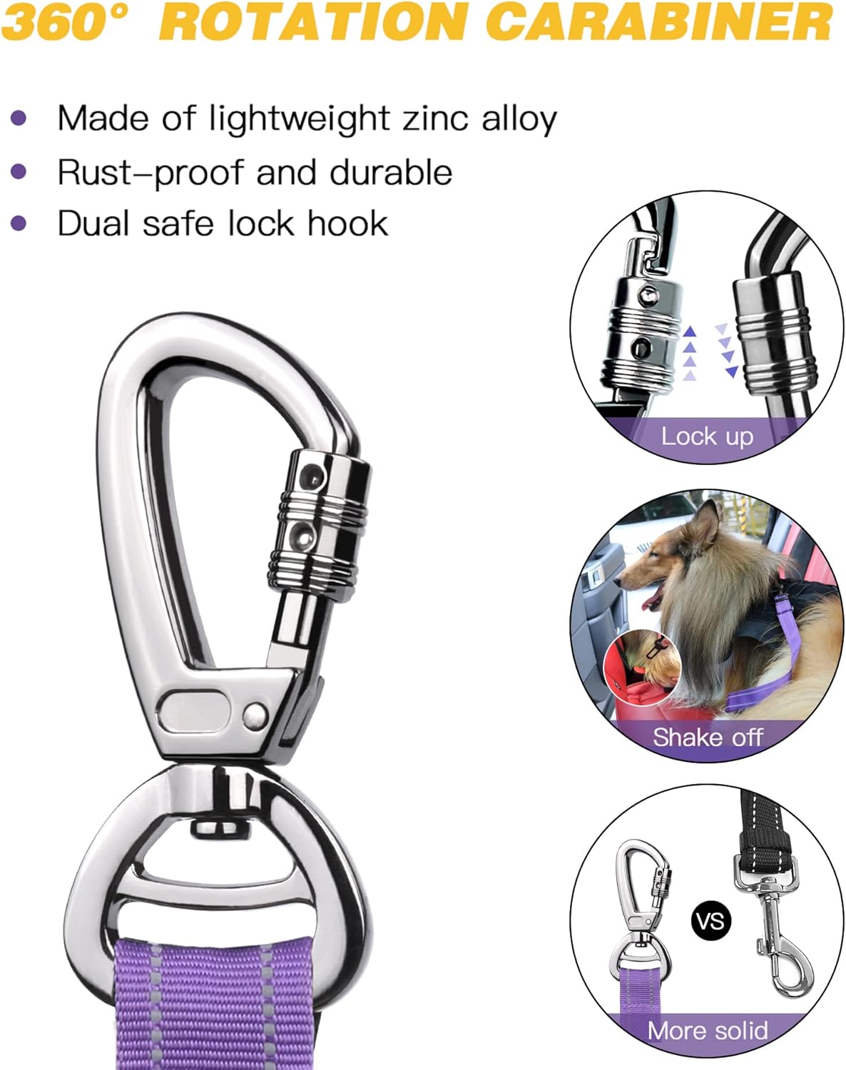 AUBELL Dog Seat Belt for Car,Updated 3-in-1 Adjustable Reflective Bungee Heavy Duty Dog Car Harness