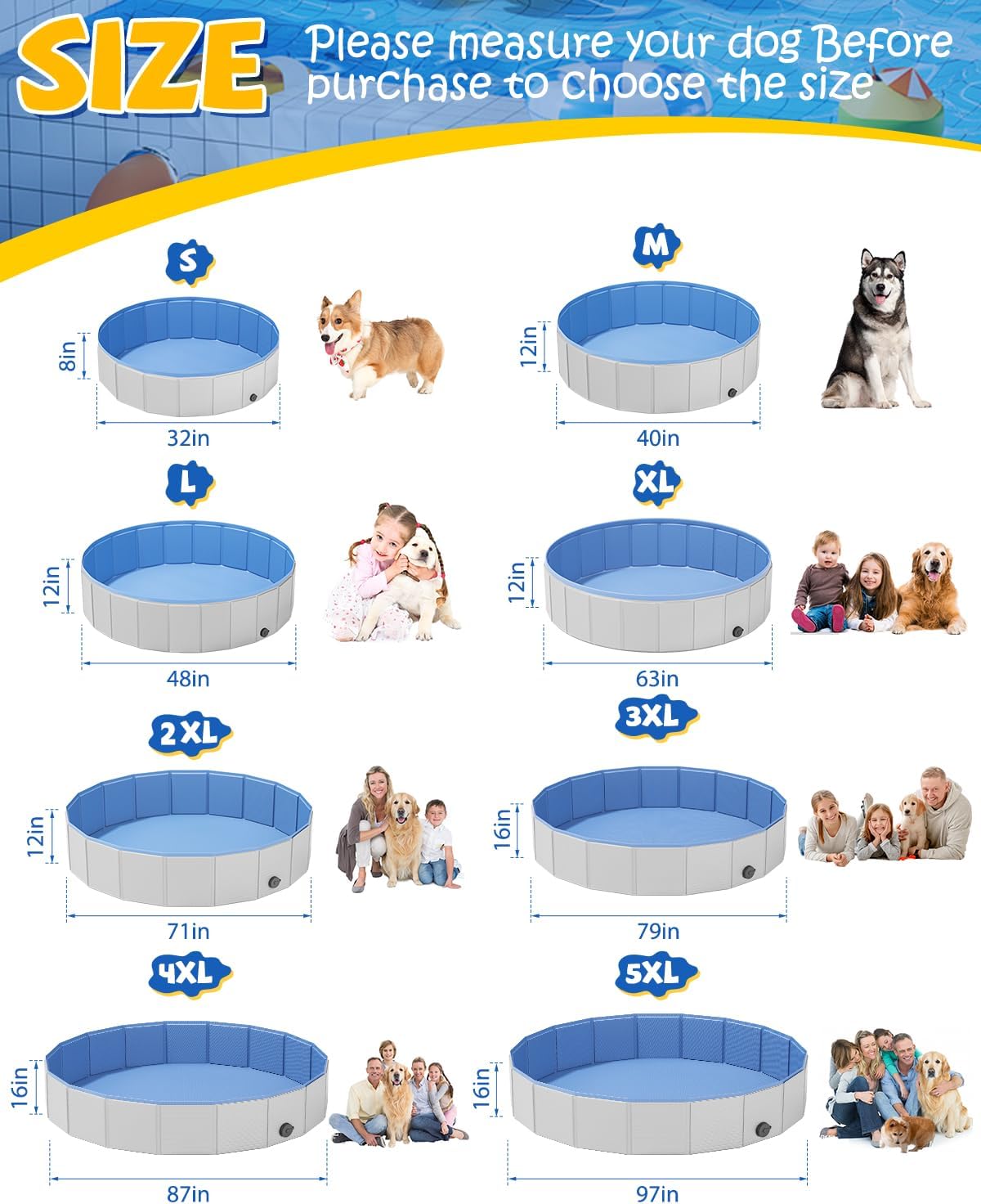 Portable Dog Pool PVC Pet Swimming Pool Bathtub Collapsible Dog Pool, Hard Plastic Pool for Pets to