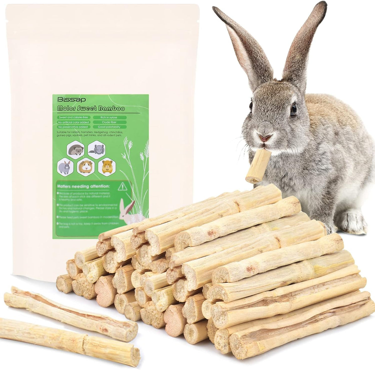 Bissap 700g/1.5Ib Sweet Bamboo Chew Sticks for Rabbits, Bunny Chewing Sticks for Rabbits Hamster