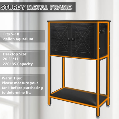 5-10 Gallon Fish Tank Stand, Heavy Duty Aquarium Stand with Cabinet & Power Outlets for Fish Tank