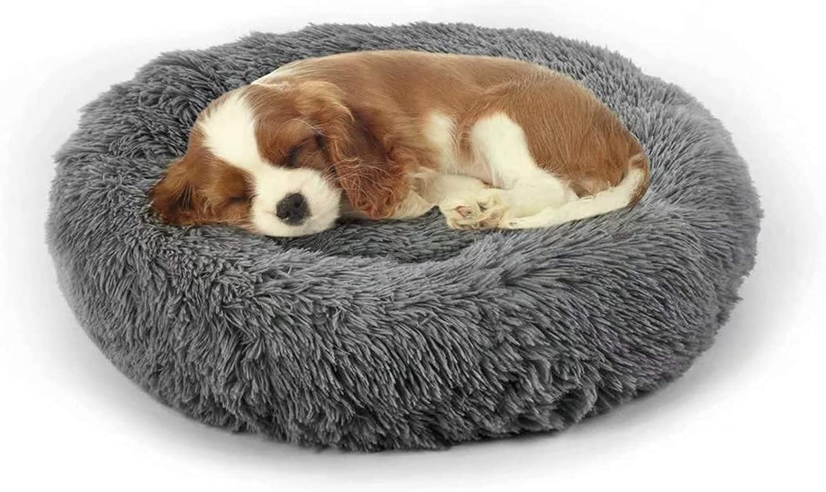 Dog Bed, Cat Calming Bed, Faux Fur Pillow Pet Donut Cuddler Round Plush Bed for Large Medium Small