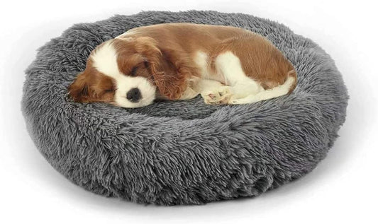 Dog Bed, Cat Calming Bed, Faux Fur Pillow Pet Donut Cuddler Round Plush Bed for Large Medium Small