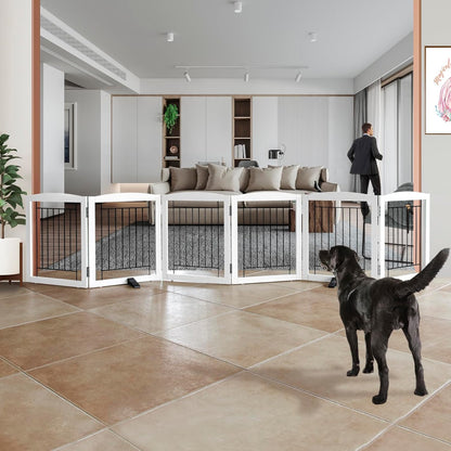 ZJSF Freestanding Dog Fence Indoor, Foldable Dog Gate for Doorways, Stairs or Hallways, Sturdy Wood