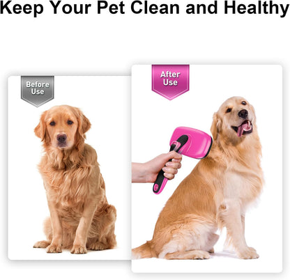 Self Cleaning Slicker Brush for Shedding Long Short Haired Dogs & Cats, Remove Loose Tangling Knot