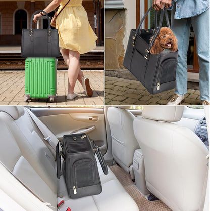 Fashion Pet Carrier Dog Purse Cat Bag Soft-Sided Carriers Travel Airline Approved, Stylish Leather