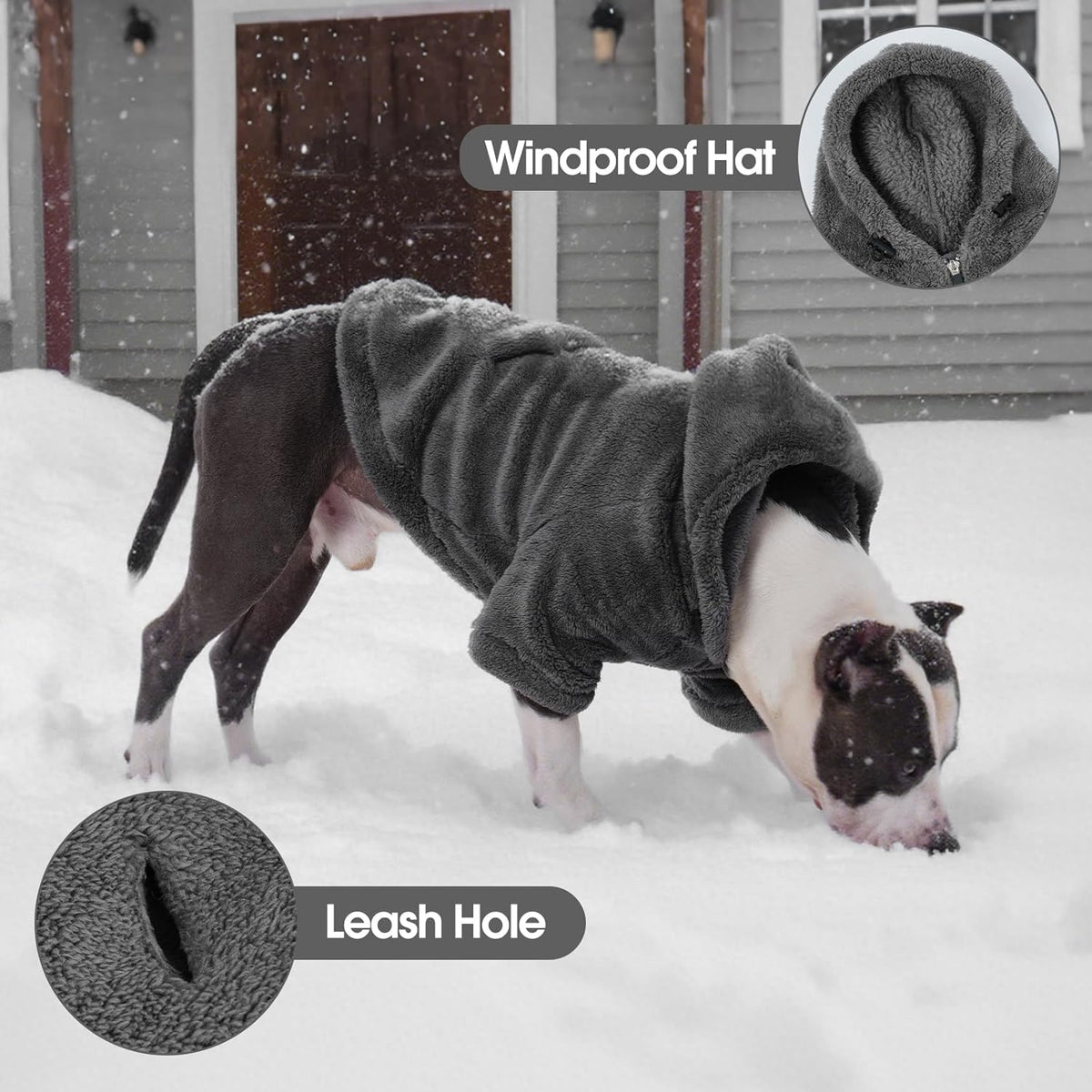 IDOMIK Fuzzy Dog Sweater with Adjustable Hood, Warm Fleece Dog Sweater Hoodie with Harness Hole &