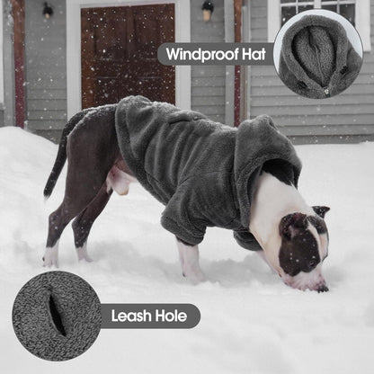 IDOMIK Fuzzy Dog Sweater with Adjustable Hood, Warm Fleece Dog Sweater Hoodie with Harness Hole &