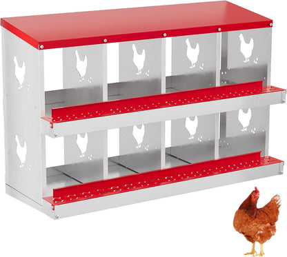 8 Hole Chicken Nesting Box with Roll Out Egg Tray, Rustproof & Ventilated Chicken Laying Boxes for