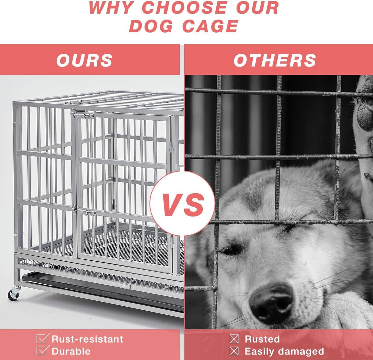 Heavy Duty Indestructible XL Dog Crate Steel Escape Proof, Indoor Double Door High Anxiety Cage
