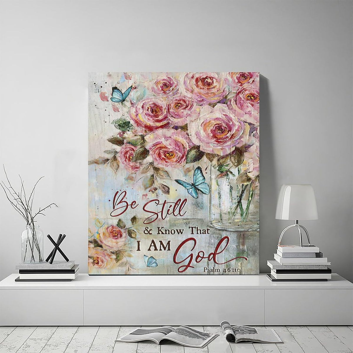 Farmhouse Rose Wall Art Christian Scripture Pictures Pink Rose Wall Decor Rustic Floral Butterfly
