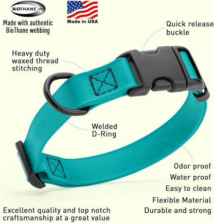 Dogline Biothane Waterproof Dog Collar with Quick Release Buckle Strong Coated Nylon Webbing with