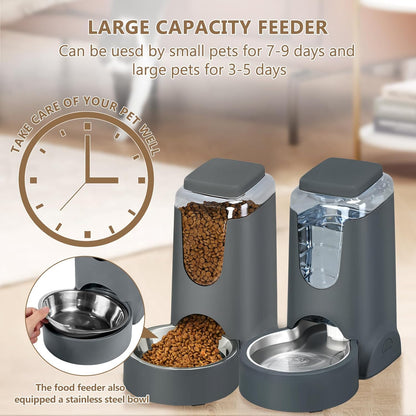 Automatic Cat Feeder and Water Dispenser with Stainless Steel Bowl Dog Gravity Food Feeder and