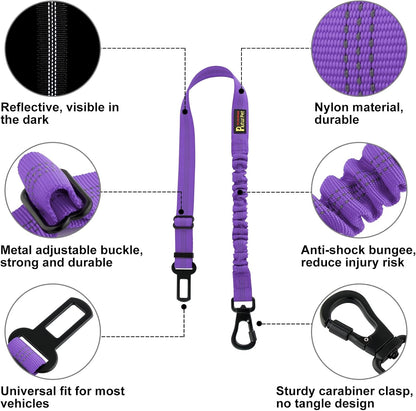 Plutus Pet Dog Seat Belt for Car, Adjustable Dog Car Harness with Carabiner Clip, Reflective Safety