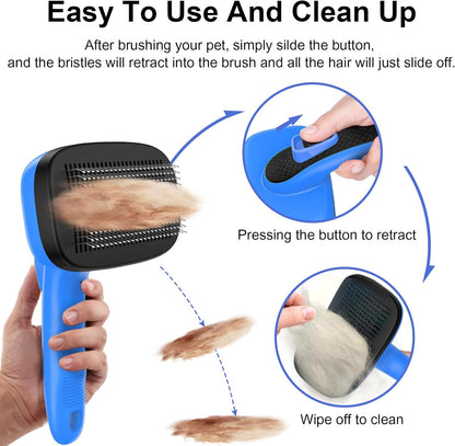 Dogs Cats Self Cleaning Slicker Brush for Shedding & Grooming Any Breed of Pets, Removes Loose