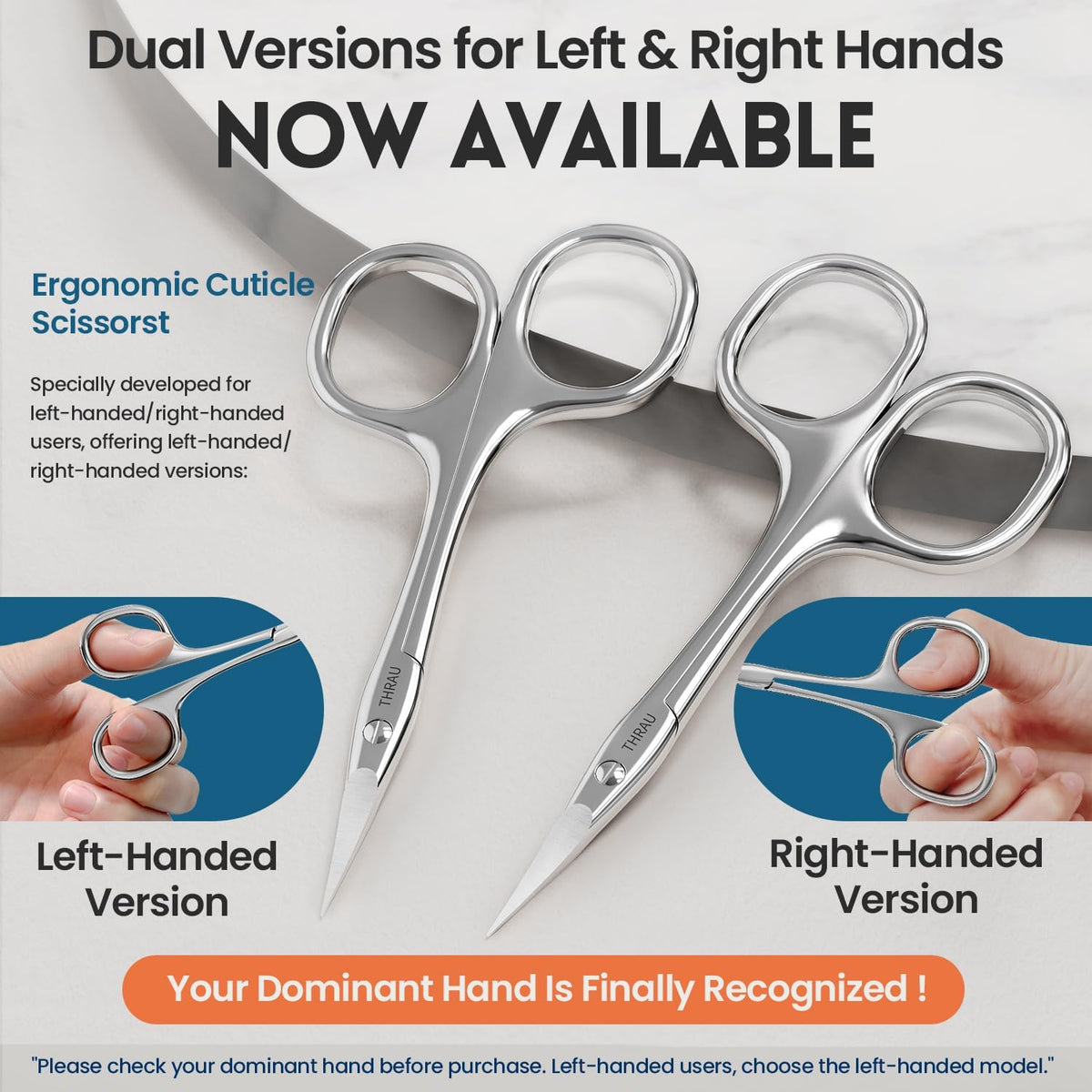 THRAU Right-Handed Cuticle Scissors – Surgical Grade Stainless Steel with Sharp Curved Tip for